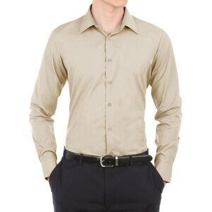 Verno Men’s Taupe Slim Fit Long Sleeves Dress Shirt New With Tags Size 16 (34/35